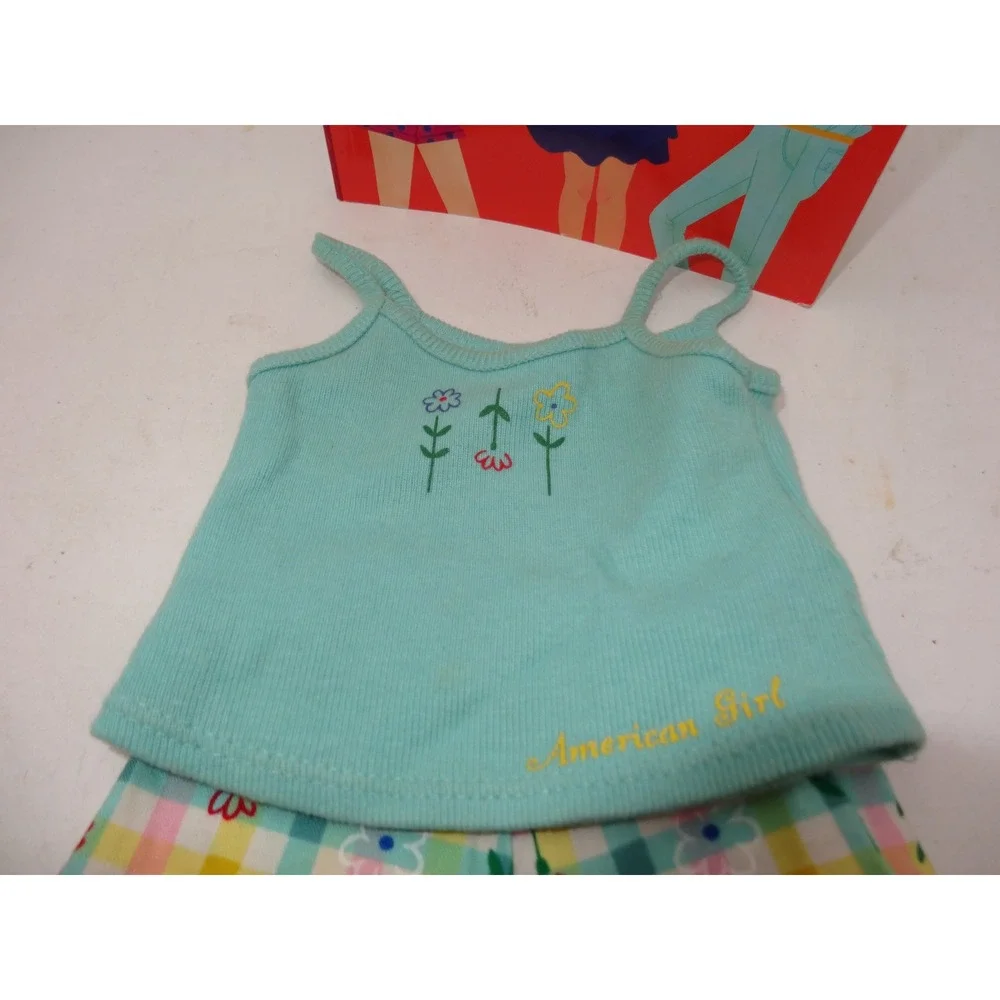 American Girl Doll Picnic Time Camisole Floral Plaid‎ Pants and Guide Book